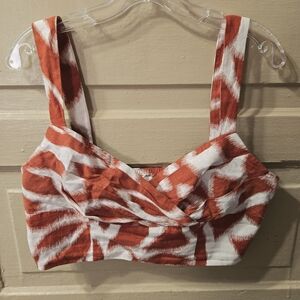 Banana Republic Linen Blend Rust White Zip Side Crop Top EUC Size: 12